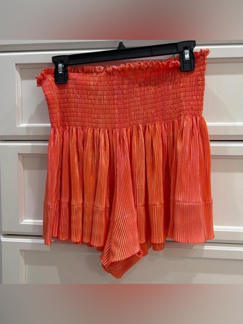 QUEEN OF SPARKLES Orange Smocked High-Waist Pleated Shorts